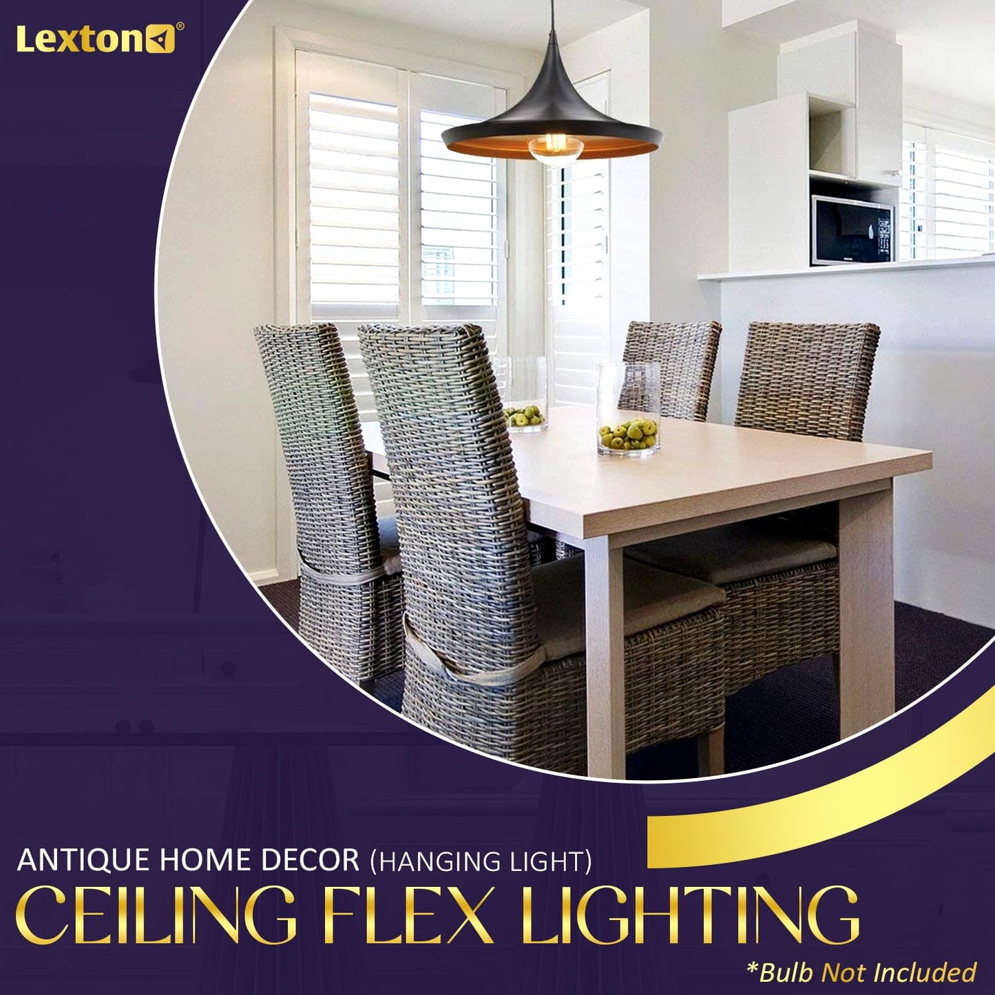 Lexton E27 Round Antique Ceiling Light – Black Aluminium, Pack of 1