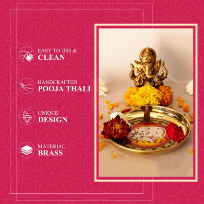 Klassic 8 Inch Handcrafted Brass Aarti Thali with Cow Design for Puja, Diwali & Navratri