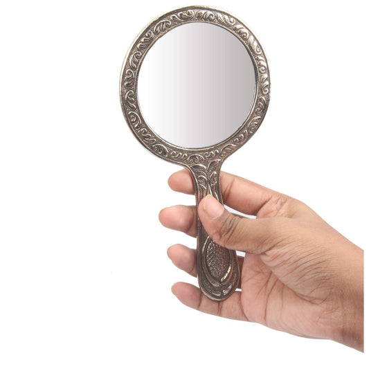 iCraft ICCM02 Hand Carved Metal Round Hand Mirrors for Home Decorations (Metal, Pack of 1)