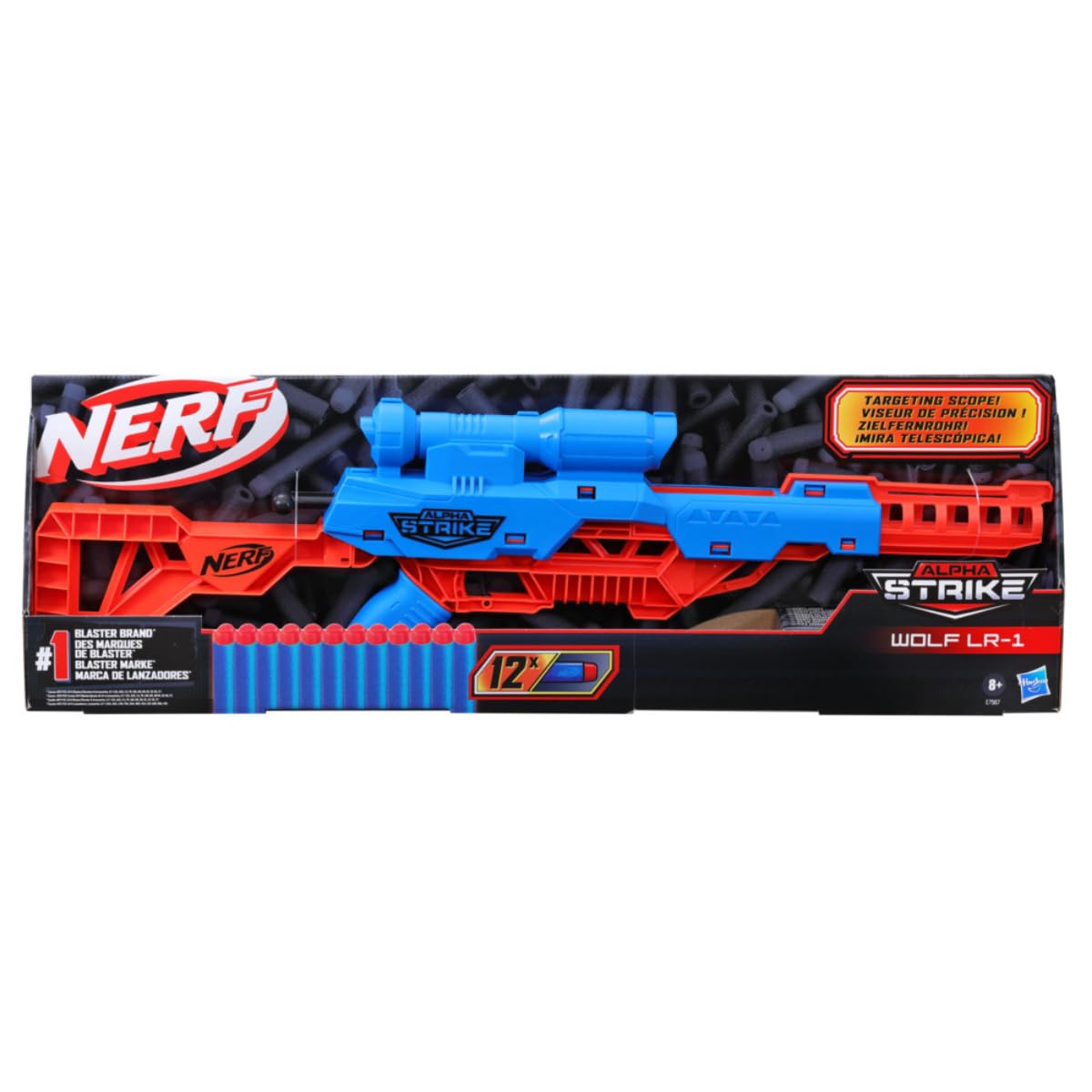 Nerf Wolf LR-1 Blaster – Foam dart blaster with scope, 12 darts, fun for kids. Box damaged, product works perfectly (Box damaged  Product Fine)