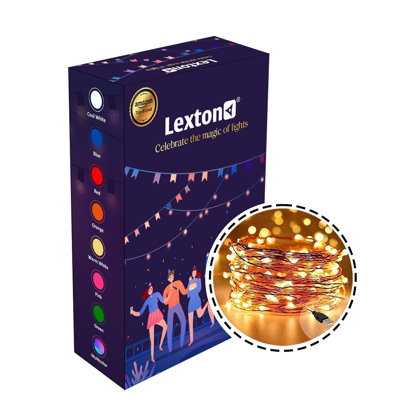 Lexton 10m LED Copper String Light  USB, Warm White