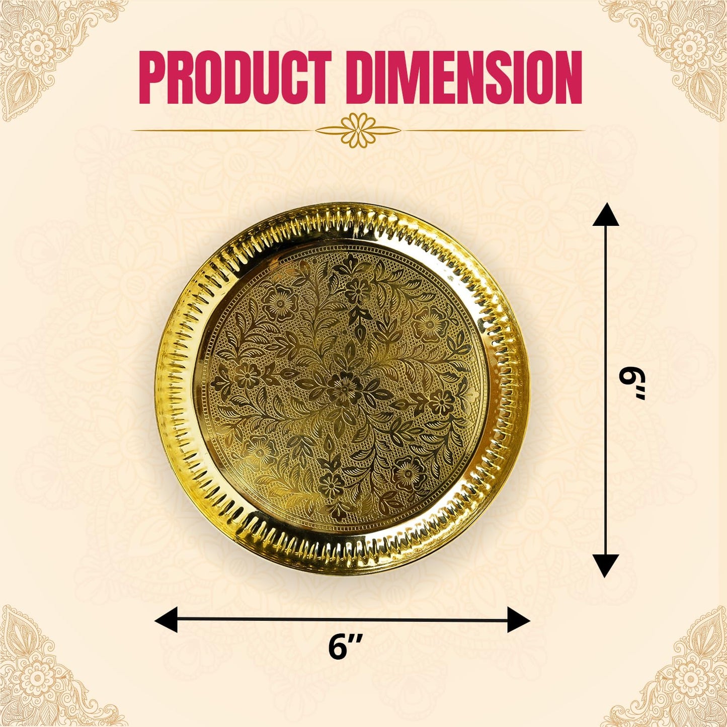 Klassic Brass Flower Design Pooja Thali 6 Inch