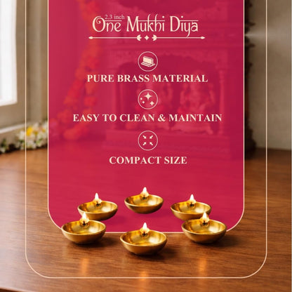 Klassic 2.3 Inch Pure Brass One Mukhi Diya for Puja, Mandir, Diwali Decor | Pack of 6