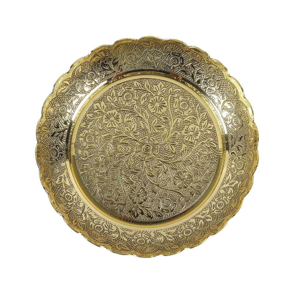 
                  
                    Klassic Brass Puja Thali/Bhog Thali with Flower Embossed Design for Mandir Home & Temple Decoration & Gifting (Gold, 6.5 Inch Diameter), 1 Pcs
                  
                