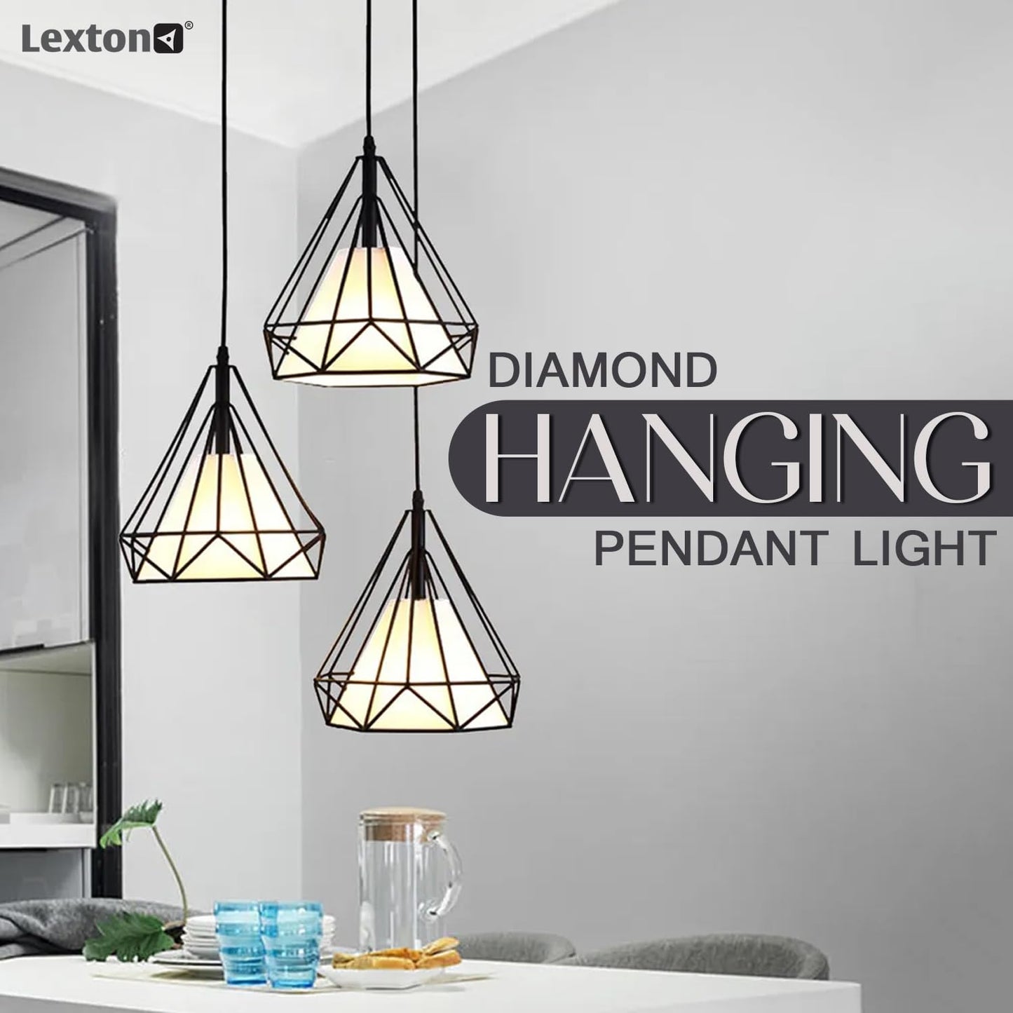 Lexton 60W Diamond Cage Hanging Pendant Lamp – Black, Indoor