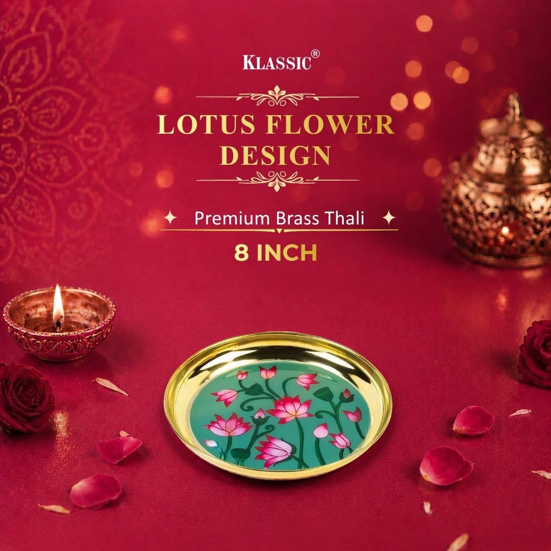 Klassic 8-Inch Handcrafted Brass Lotus Aarti Thali | Decorative Puja Plate