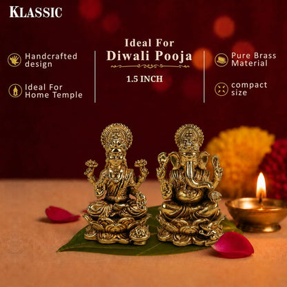 Klassic 1.5 Inch Pure Brass Ganesha & Lakshmi Idol Set | Pooja Murti Combo