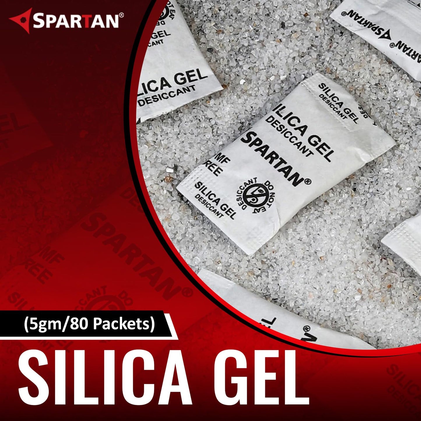 Spartan Silica Gel - 5 Gram Desiccant Pouch of 80 pcs Pack (5gm/80 Packets) | Silica Gel Pouches for Moisture Absorbers for Room, Packaging of Shoes, Jewelry, Leather, Clothes or Electronics, Cars