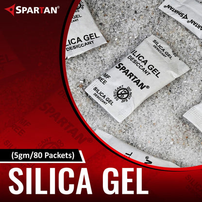 Spartan Silica Gel - 5 Gram Desiccant Pouch of 80 pcs Pack (5gm/80 Packets) | Silica Gel Pouches for Moisture Absorbers for Room, Packaging of Shoes, Jewelry, Leather, Clothes or Electronics, Cars
