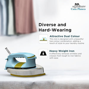 
                  
                    RR Signature Casa Planca 1100-watt Heavy Weight Dry Iron | Variable Temperature Control | Indicator Light | Double Coating Soleplate | Shockproof handle| 360o Swivel Cord | Weil Burger Teflon Coating
                  
                