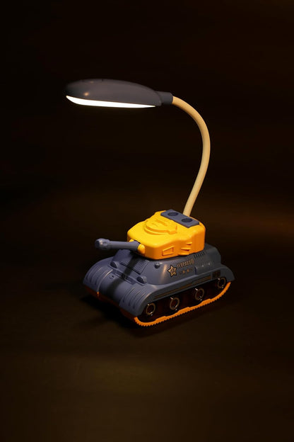 Lexton 11.5-Inch Rechargeable Tank LED Table Lamp | 360° Rotatable Desk Lamp with Pen & Phone Holder