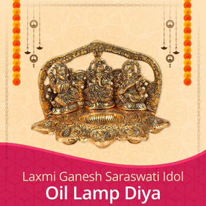 
                  
                    Klassic Laxmi Ganesh Saraswati Idol 5 Face Diya Oil Lamp Deepak Metal Showpiece Statue Traditional Diya for Diwali Puja , Home Decoration ( Pack of 1 , Gold )
                  
                