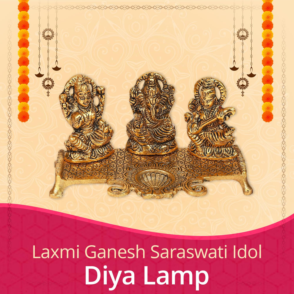 
                  
                    Klassic Laxmi Ganesh Saraswati Idol with Good Design Diya Lamp | Diwali Diya, Durga Puja Gift Temple Articles Decoration Antique Gifts (Pack of 1, Golden)
                  
                