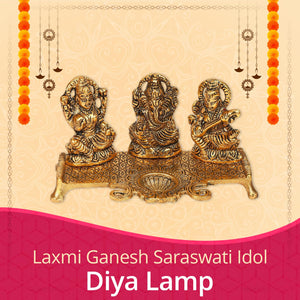 
                  
                    Klassic Laxmi Ganesh Saraswati Idol with Good Design Diya Lamp | Diwali Diya, Durga Puja Gift Temple Articles Decoration Antique Gifts (Pack of 1, Golden)
                  
                