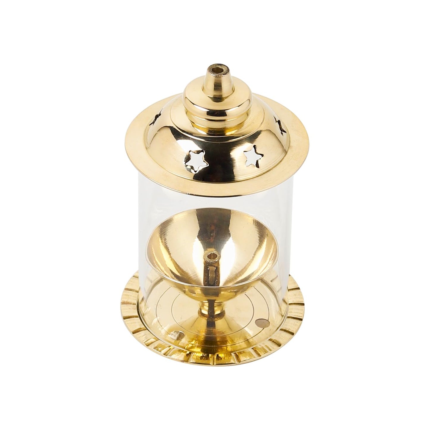 Klassic Akshi Navjyoti 4" Brass Diya with Glass Shade  Decorative Oil Lamp