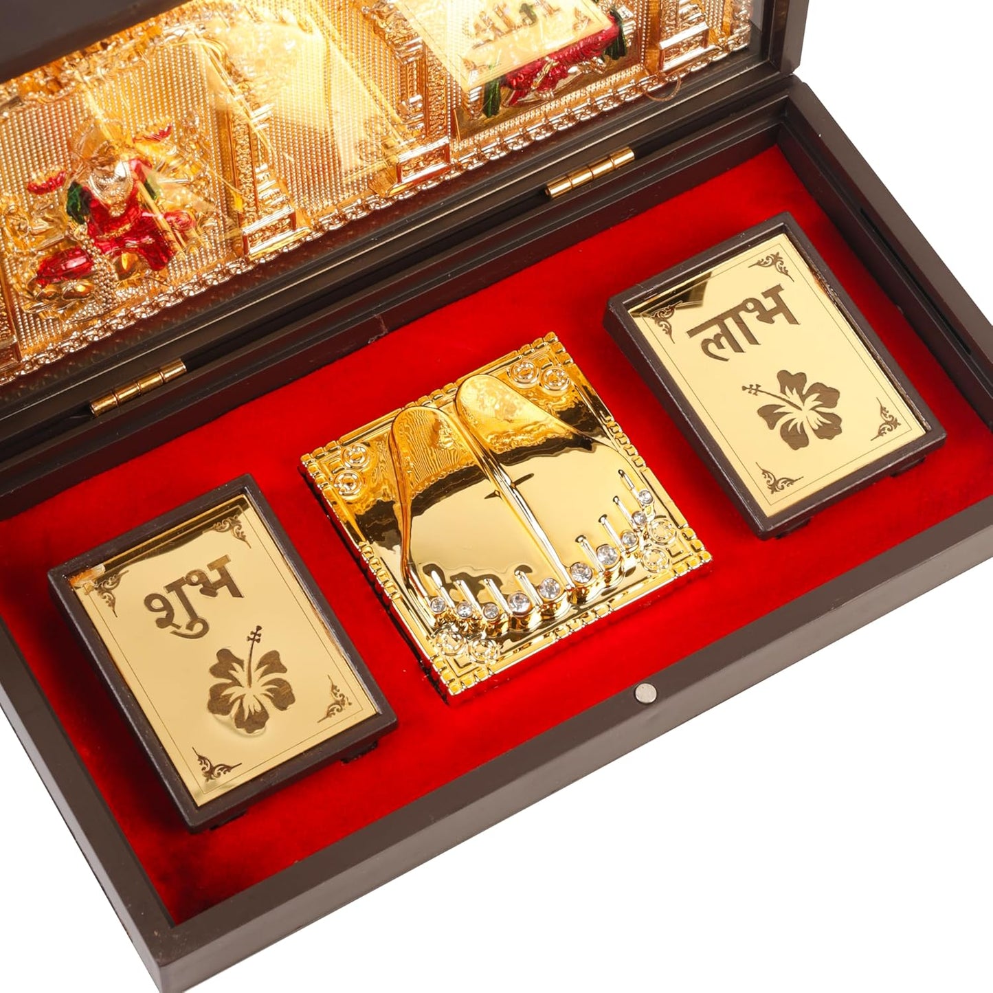 Klassic Lakshmi Ganesh Pooja Box with Shubh Labh & Gold Plated Temple Frame