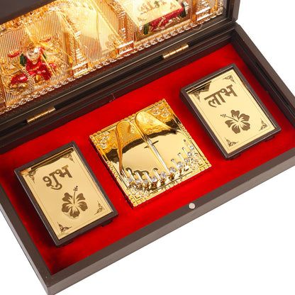 Klassic Lakshmi Ganesh Pooja Box with Shubh Labh & Gold Plated Temple Frame