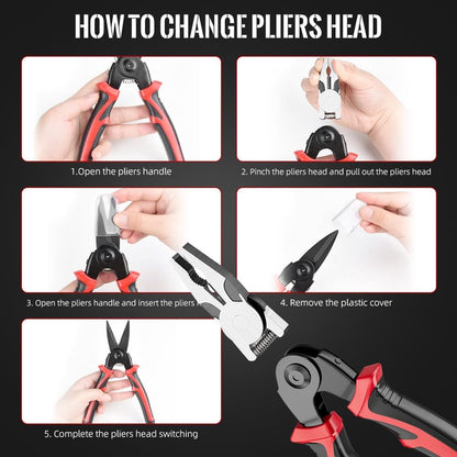 Spartan 5 in 1 multifunctional Pliers Hand Tool Kit With 5 Interchangeable Heads Special For Electricians Combination Lineman Pliers, Cable Cutting, Wire Stripping, Crimping Tools, Sheet Metal Shear
