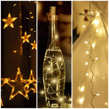Lexton Festival Lighting Combo  String Light +Star Curtain +Cork Lights