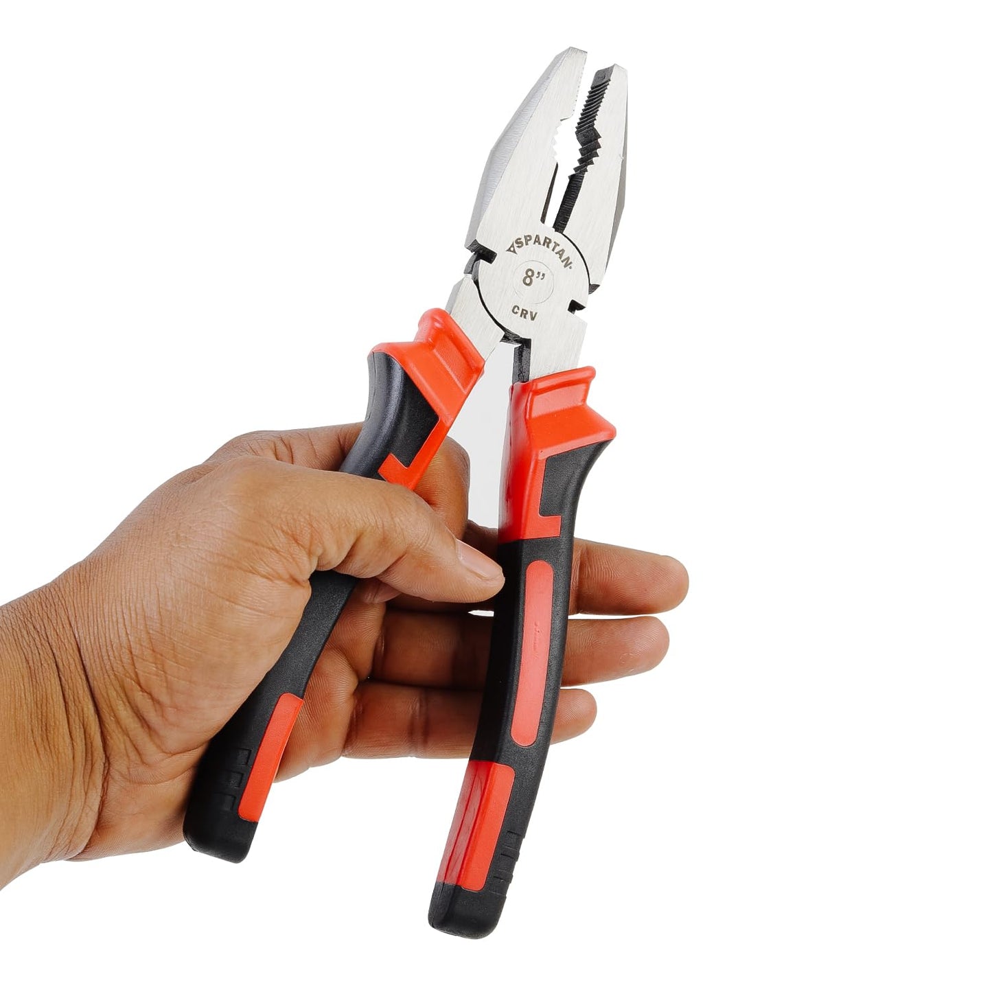 Spartan Combination Plier 8-inch for Home & Professional work Use as Electrical Work, Bending, Holding, Cutting & Pulling, etc | Heavy Duty Cutting Pliers (Red & Black)