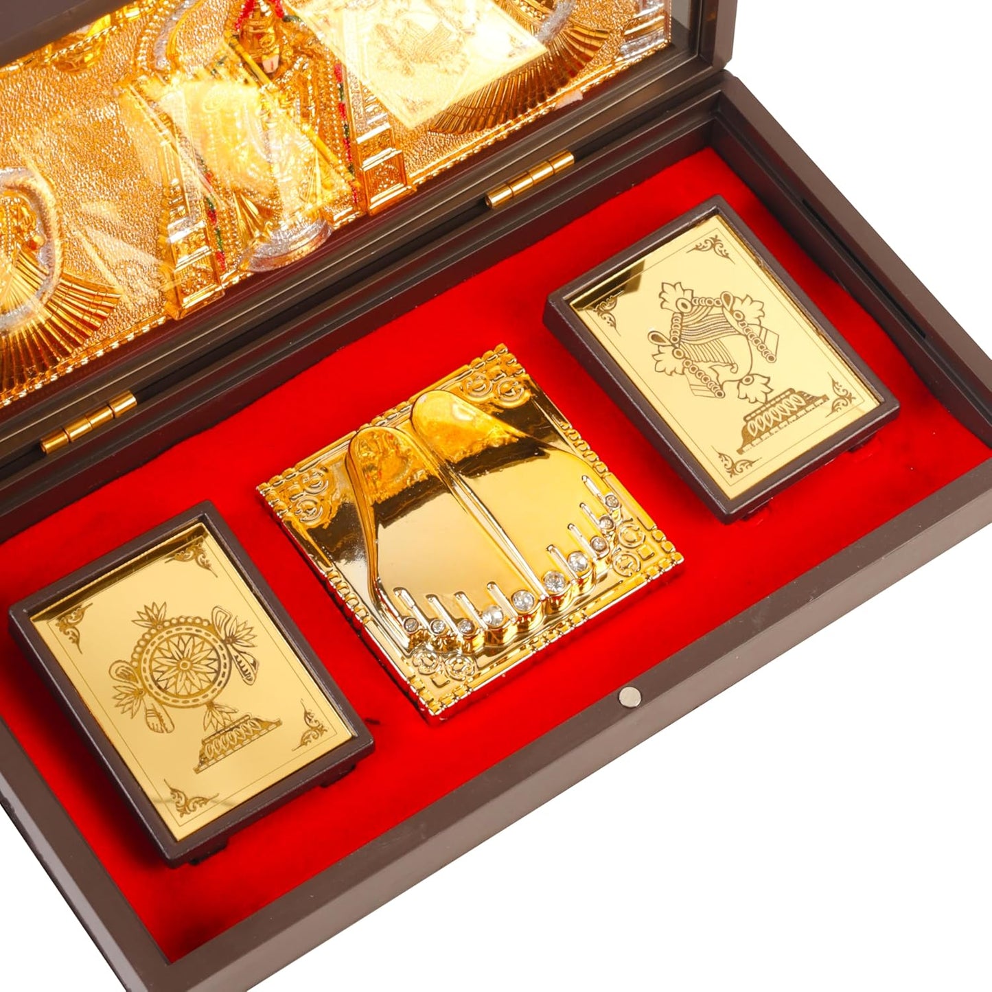 Klassic Lord Venkateswara Plastic Pooja Box with Charan Paduka & Gold Plated Frame