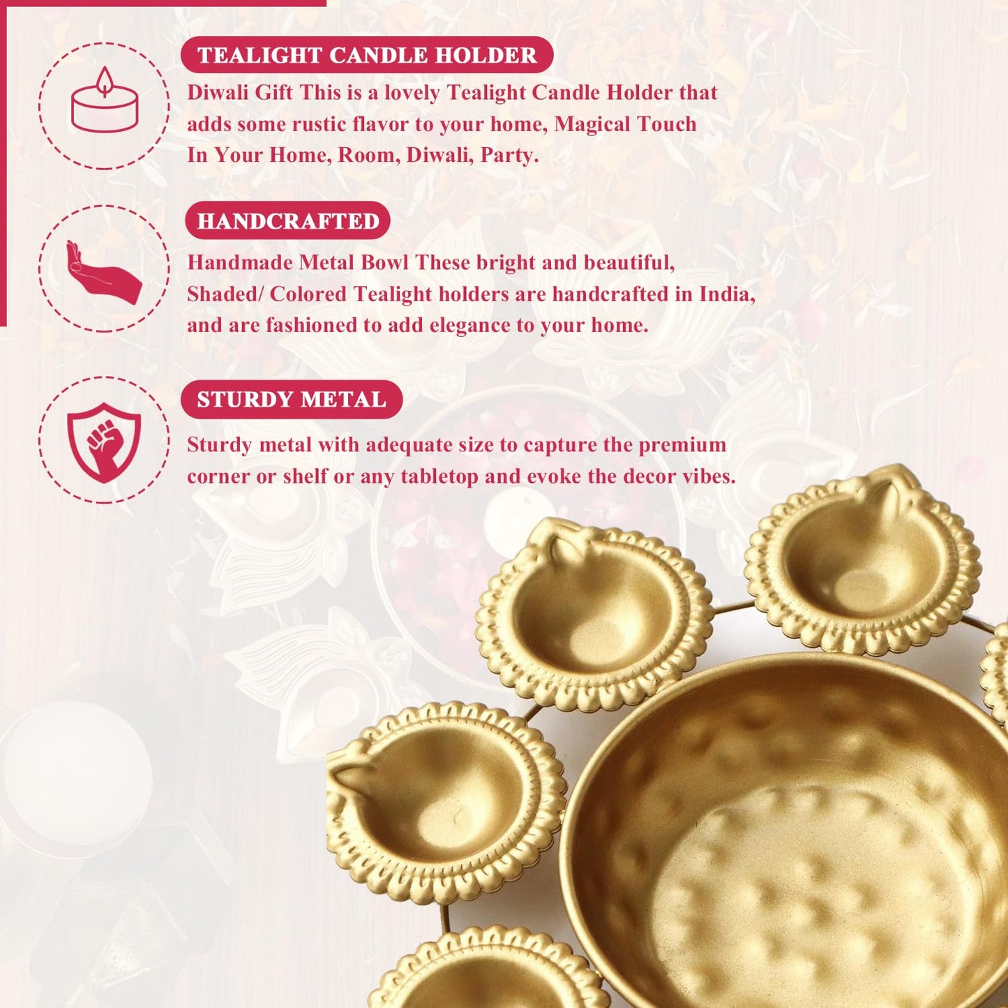 Klassic Handcrafted 6 Diya Flower Urli 8 Inch iCraft by Eagle