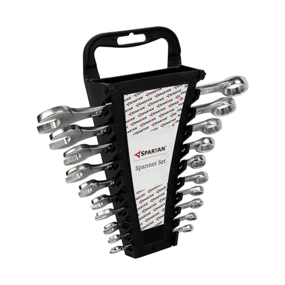 SPARTAN Carbon Steel Combination Spanner Set/Wrench Set/Tool Kit Multipurpose Home Use and Professional Spanners, Corrosion Resistant Chrome Plating Open Jaw and Ring Spanners (Silver, Set of 10)