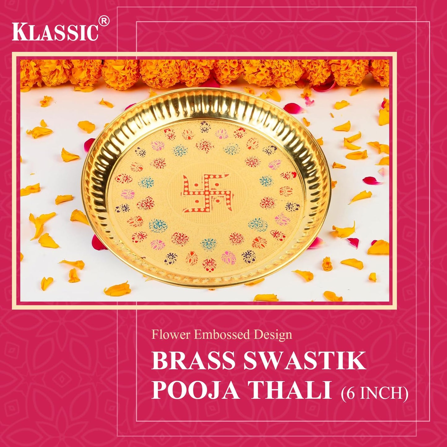 Klassic 6 Inch Pure Brass Swastik Design Puja Thali