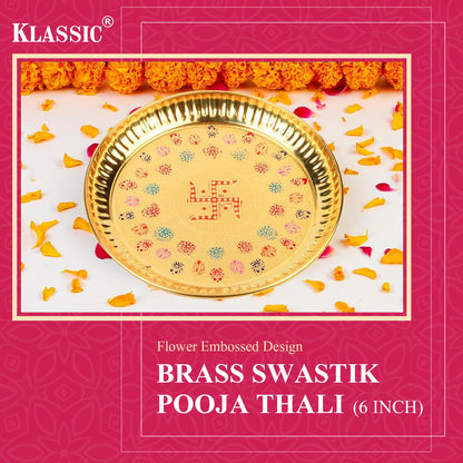 Klassic 6 Inch Pure Brass Swastik Design Puja Thali