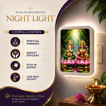 Lexton 5 Inch Laxmi Ganesh LED Night Light | Plug-in Warm White