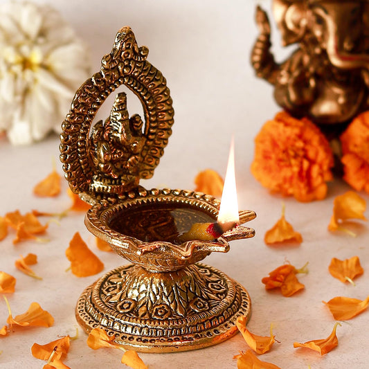 Klassic Antique Ganeshaji Metal Diya | Gold Plated 5 Batti Oil Lamp
