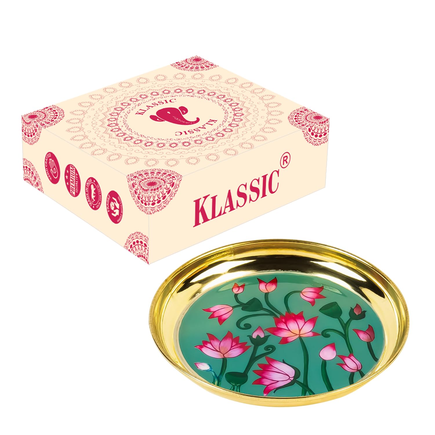 Klassic 6 Inch Handcrafted Brass Thali (Lotus Design) iCraft by Eagle