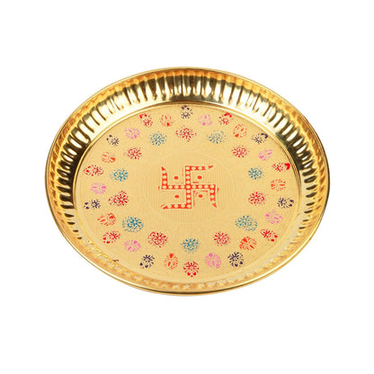 Klassic 6 Inch Pure Brass Swastik Design Puja Thali