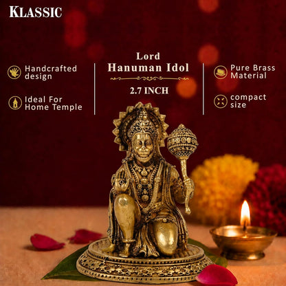 Klassic 2.7 Inch Pure Brass Hanuman Idol | Bajrangbali Murti for Home Temple