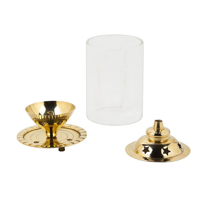 Klassic Akshi Navjyoti 4" Brass Diya with Glass Shade  Decorative Oil Lamp