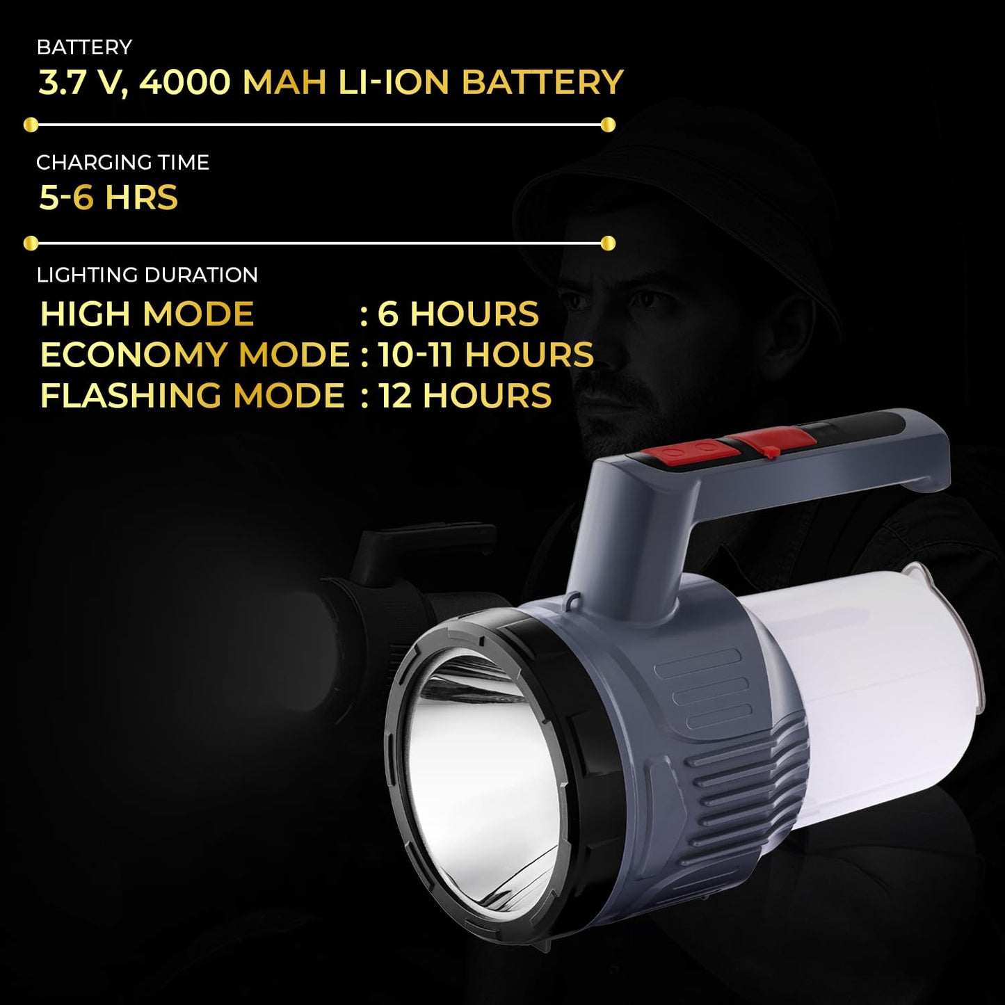 Lexton Omni Plus Rechargeable Torch Lantern, 4000mAh, 5W LED, Type-C