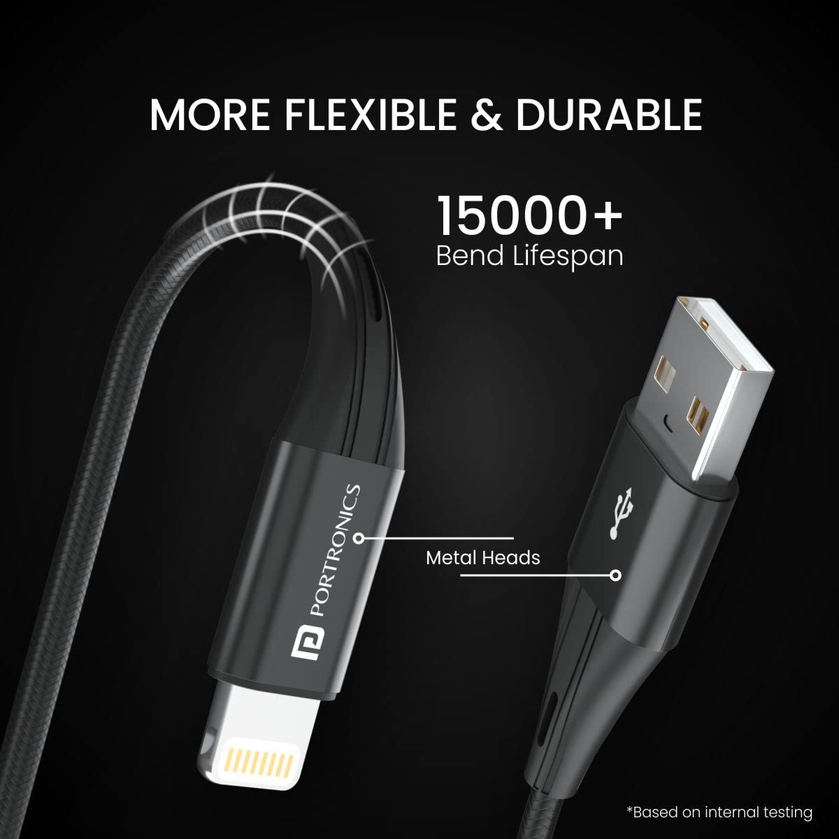 Portronics Lightning Cable 2 A 1 m Konnect B+  (Compatible with Smartphones, Laptop, Headphones, Camera, Black, One Cable)