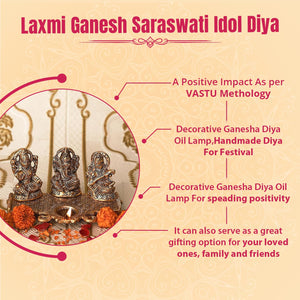 
                  
                    Klassic Laxmi Ganesh Saraswati Idol with Good Design Diya Lamp | Diwali Diya, Durga Puja Gift Temple Articles Decoration Antique Gifts (Pack of 1, Golden)
                  
                