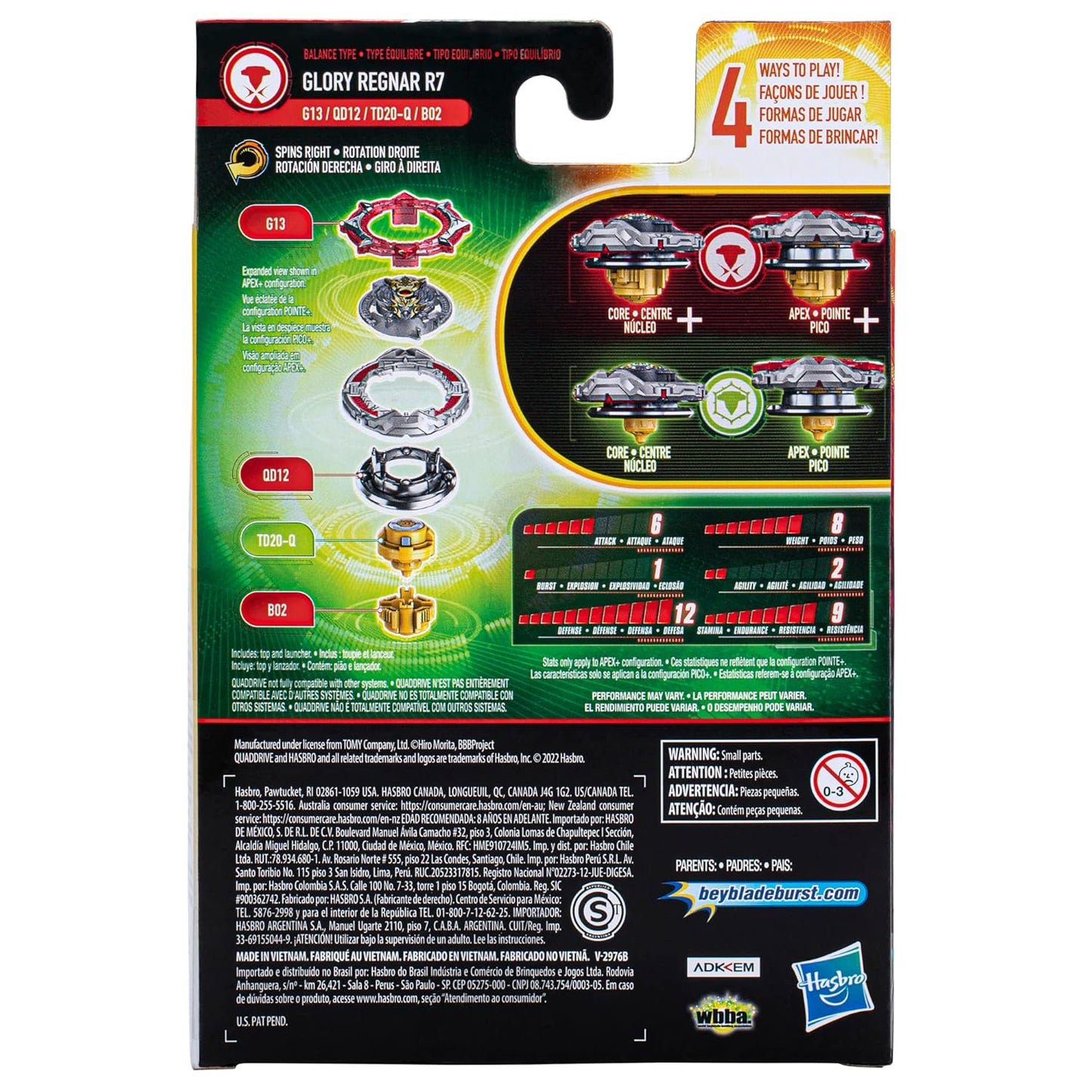 Beyblade Burst QuadDrive Glory Regnar R7 Starter Pack with Launcher, Kids 8+ Toy