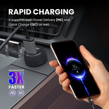 Portronics 20W Car Charger – Dual Port USB & Type-C Fast Charging (Black)