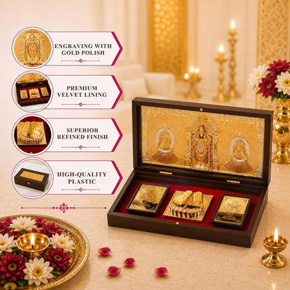 Klassic Lord Venkateswara Plastic Pooja Box with Charan Paduka & Gold Plated Frame