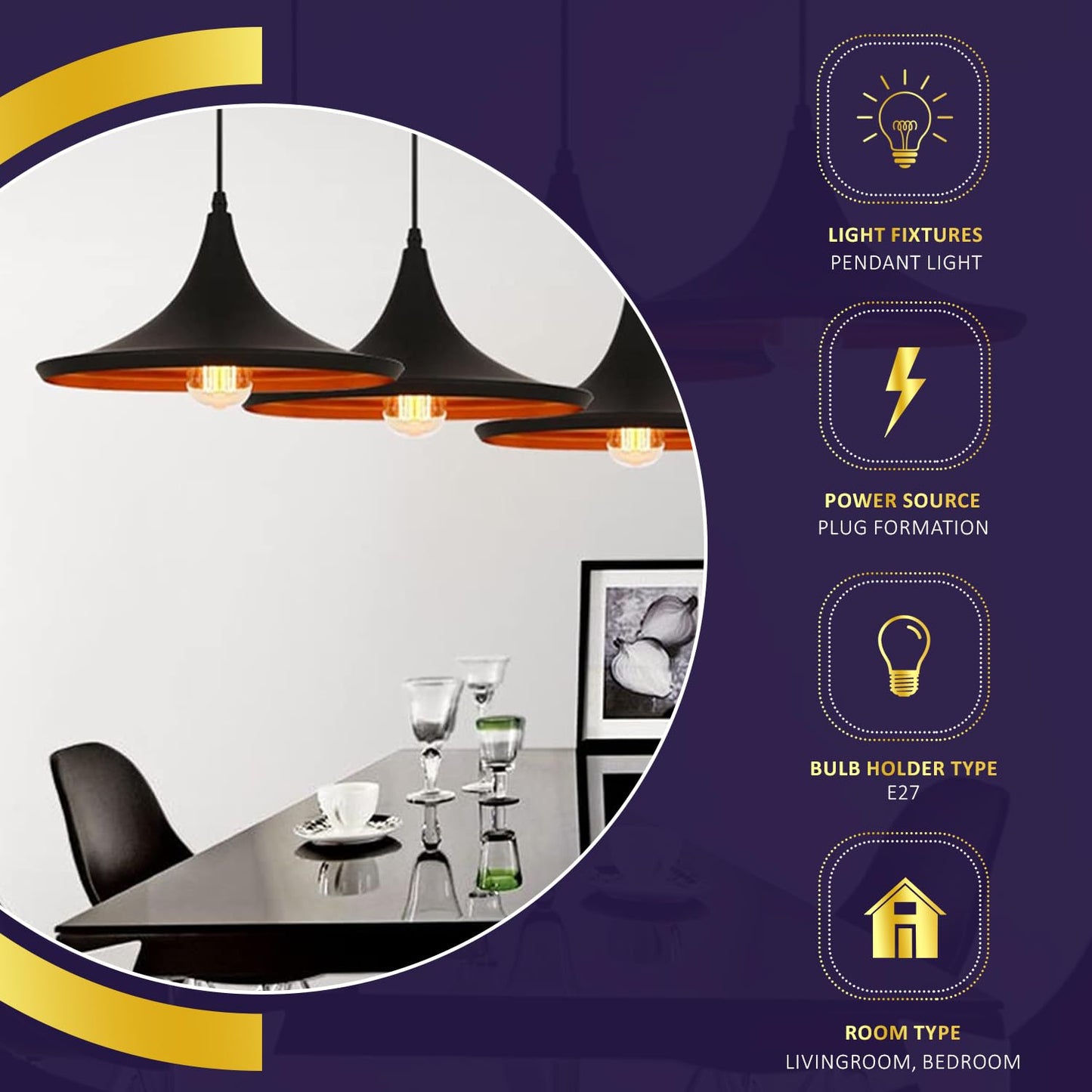 Lexton E27 Round Antique Ceiling Light – Black Aluminium, Pack of 1