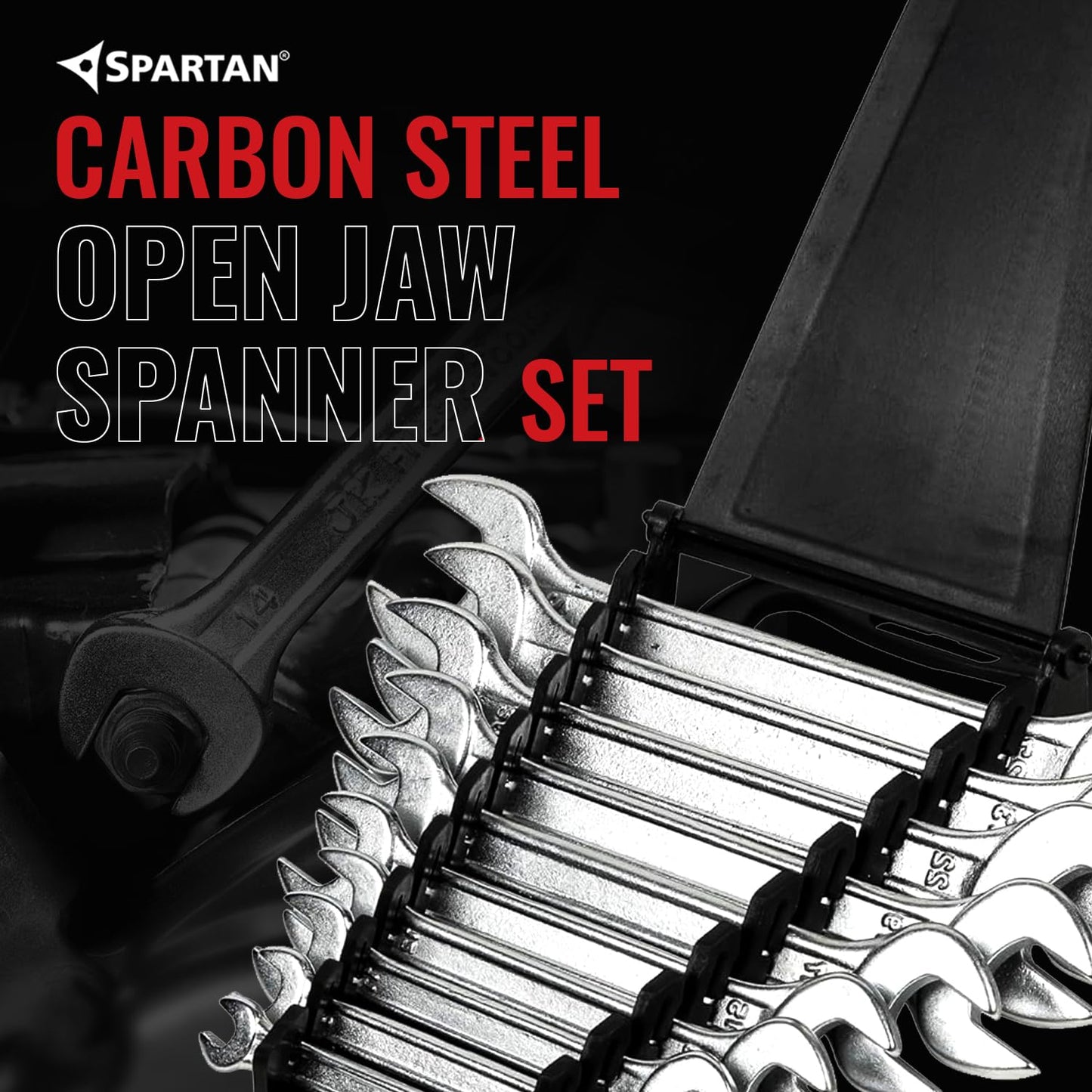 SPARTAN Carbon Steel Open Jaw Spanner Set/Wrench Set/Tool Kit Multipurpose Home Use and Professional Spanners Corrosion Resistant Chrome Plating DOE Jaw Spanners (Silver Set of 10)