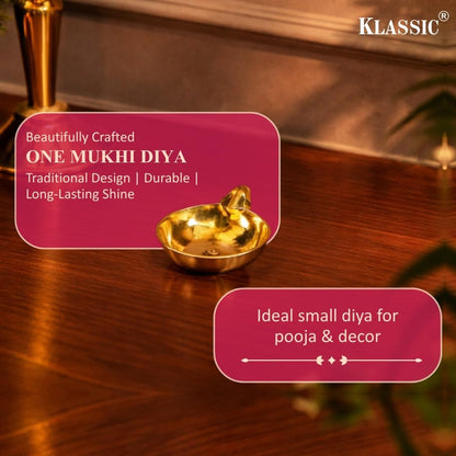 Klassic 2.3 Inch Pure Brass One Mukhi Diya for Puja, Mandir, Diwali Decor | Pack of 6