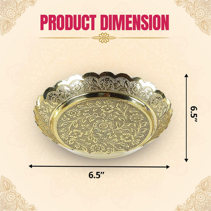 Klassic Decorative Brass Puja Thali  Golden finish 6.5 Inch