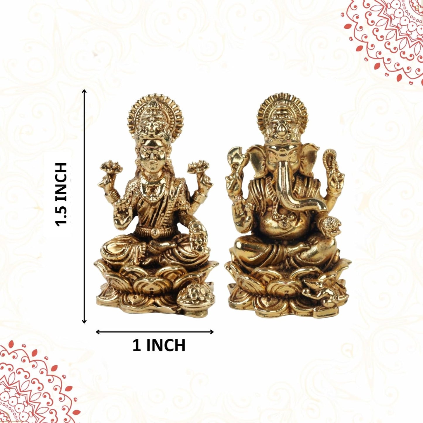 Klassic 1.5 Inch Pure Brass Ganesha & Lakshmi Idol Set | Pooja Murti Combo