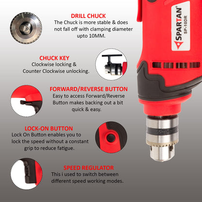 Spartan SP-10DR 10mm Corded Drill, 600W
