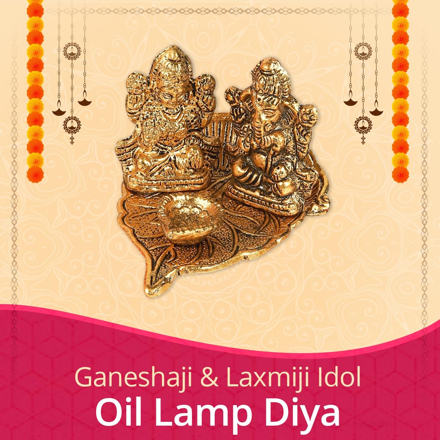 Klassic Golden Ganesh Laxmi Idol Diya  Peepal Patta