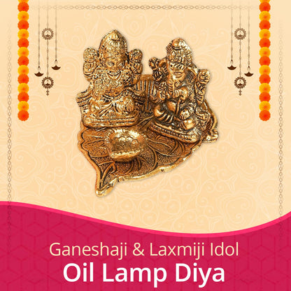 Klassic Golden Ganesh Laxmi Idol Diya  Peepal Patta