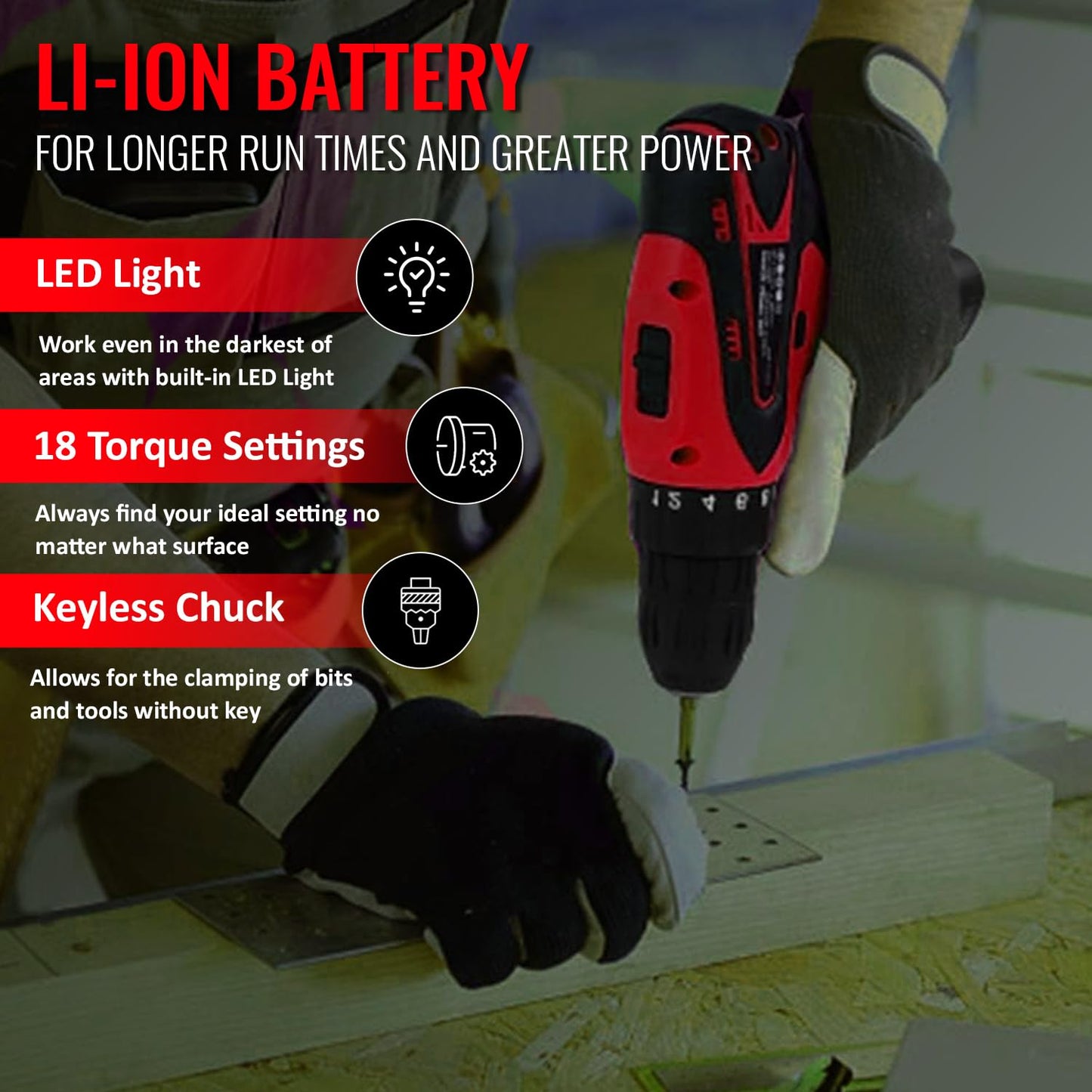 Spartan Cordless Drill 12V, LED & Keyless Chuck